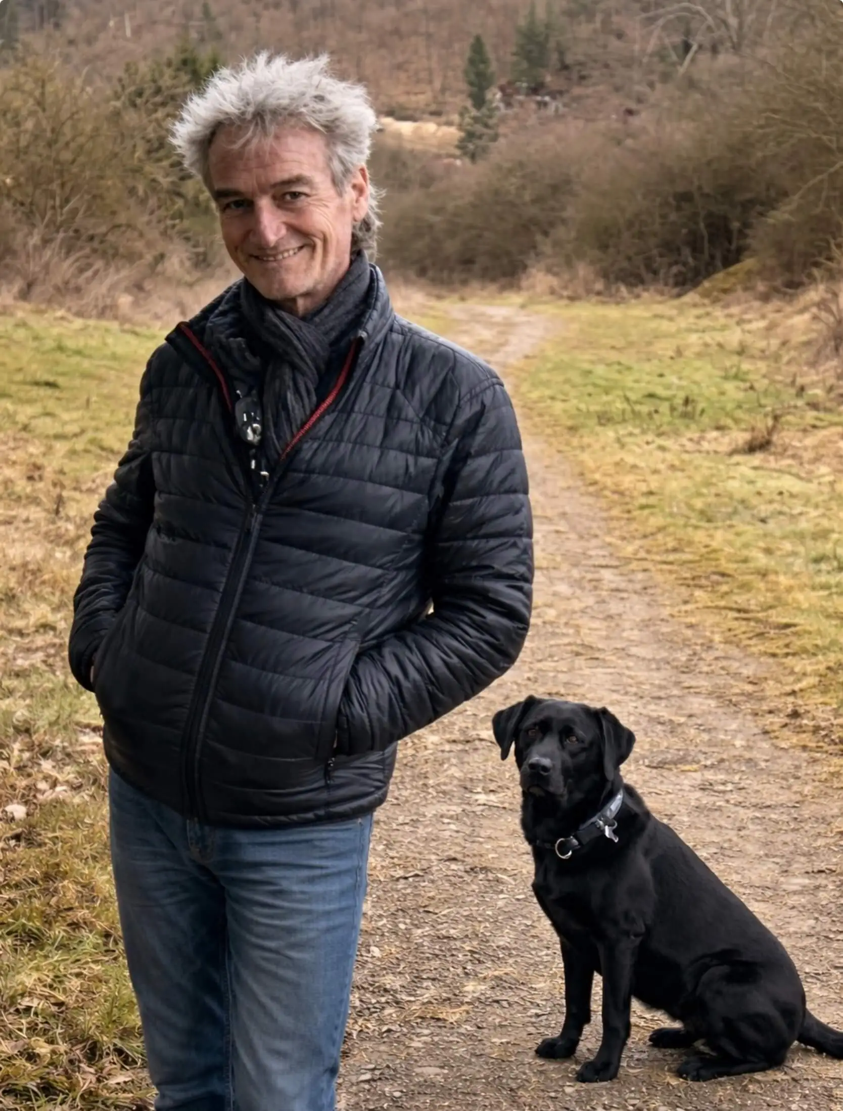 Helmut Becker im Wald mit seinem Hund